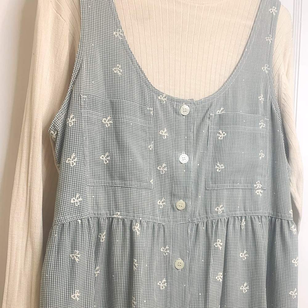 Vintage, gingham cottagecore dress combo with long sleeve shirt